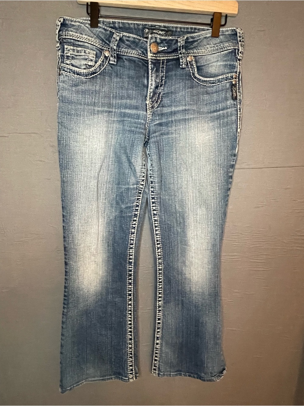 Silver Jeans Co. Suki Mid Rise Slim Bootcut Jeans Thick Stitch Curvy W30 L32